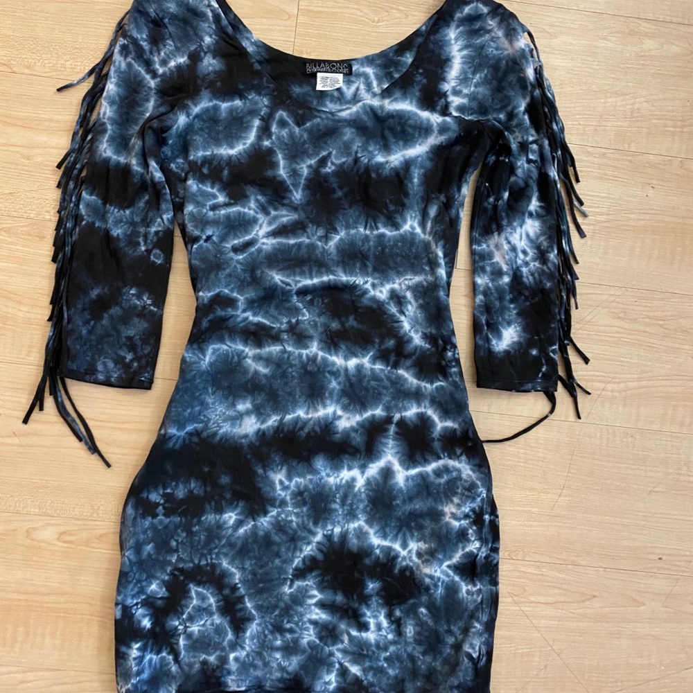 Tye dye and tassels longsleeve mini dress